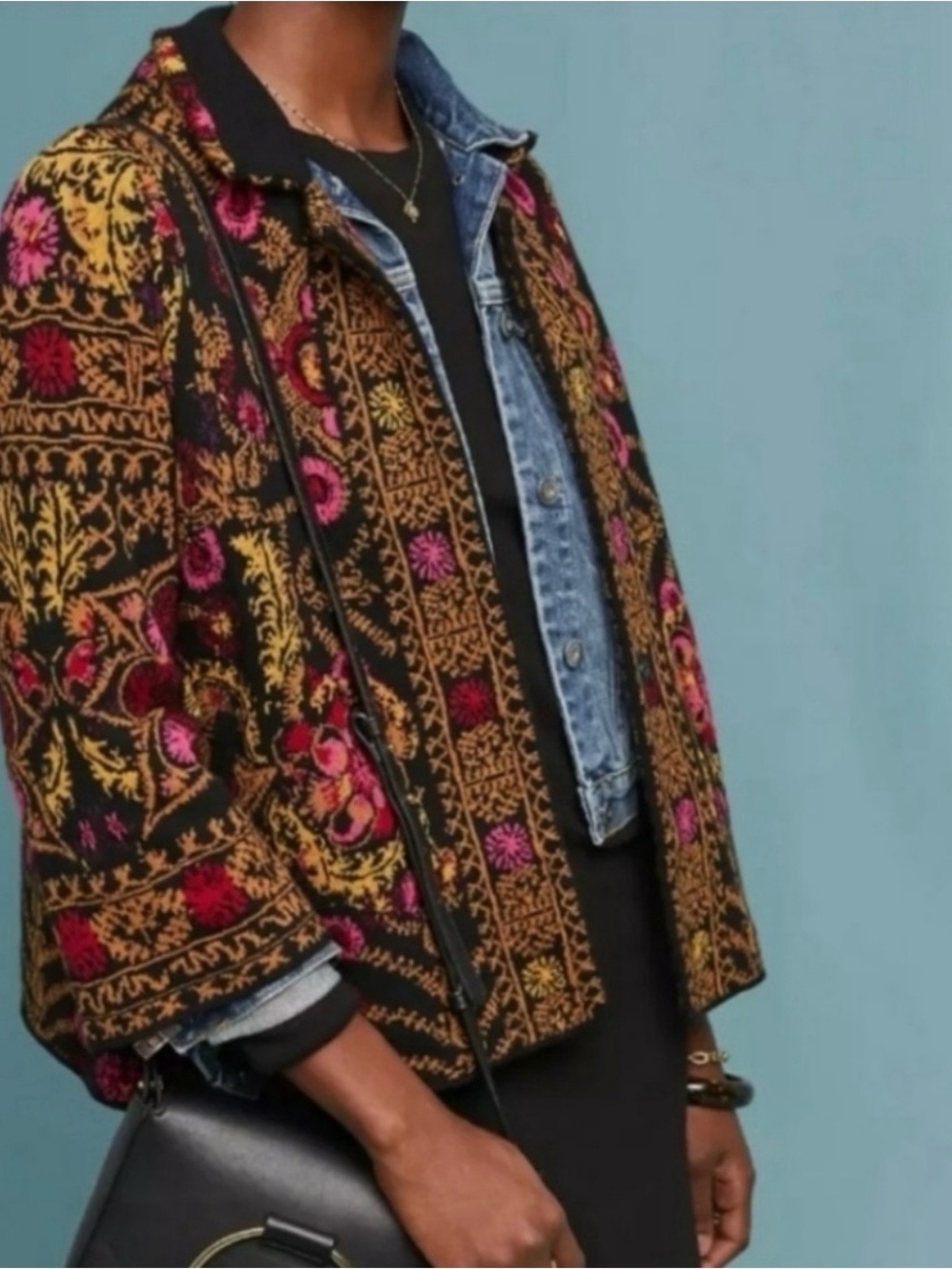 Anthropologie Moth Payton Floral Jacquard Jacket Sweater Cardigan Fair isle XS